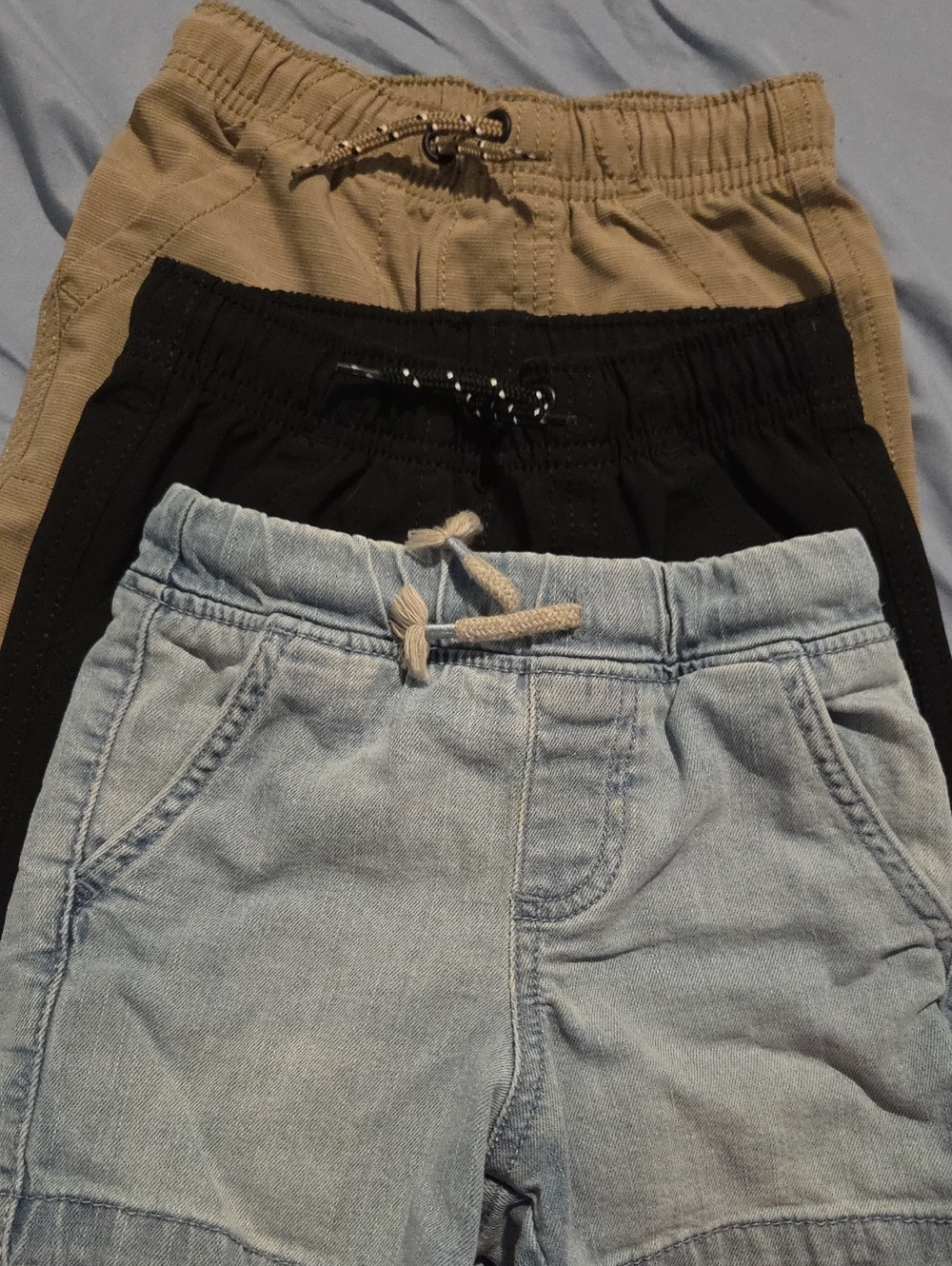 jumping beans Three-Pack Pull-On Shorts in Light Blue, Black & Tan